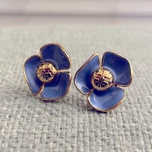 Tory burch blue fleur flower earring studs